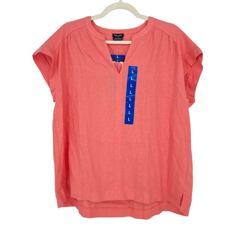 Splendid Cap Sleeve Linen-Blend Coral Pink Blouse Size Large NWT